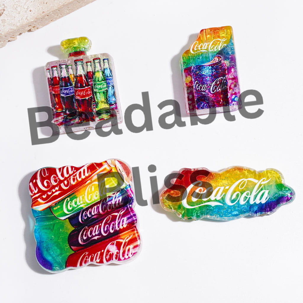 Acrylic Crackle Beads and Pendants Soda Drink Series, Rainbow Style, Random Mix