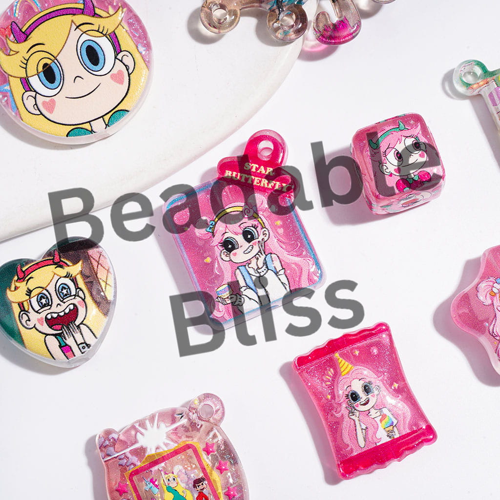 Big Eye Princess Character in Pink Series Acrylic Beads and Pendants, Random Mix