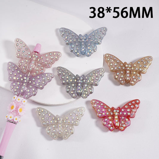 UV Coated Acrylic Butterfly Beads with AB Rhinestones Statement Craft Charms, Jewelry Making, Random Mix