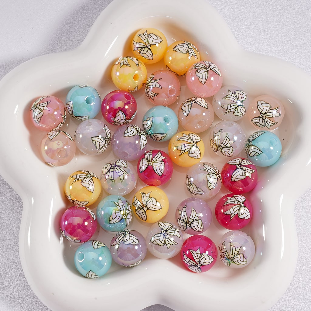 Colorful Jelly & Transparent Volleyball Bow knot Round Acrylic Beads, 16mm Mix