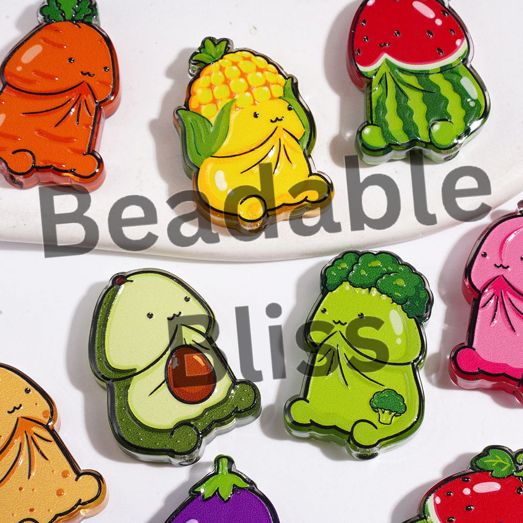 Fruit and Vegetable Series in Man Exclusive Theme Acrylic Beads, Random Mix