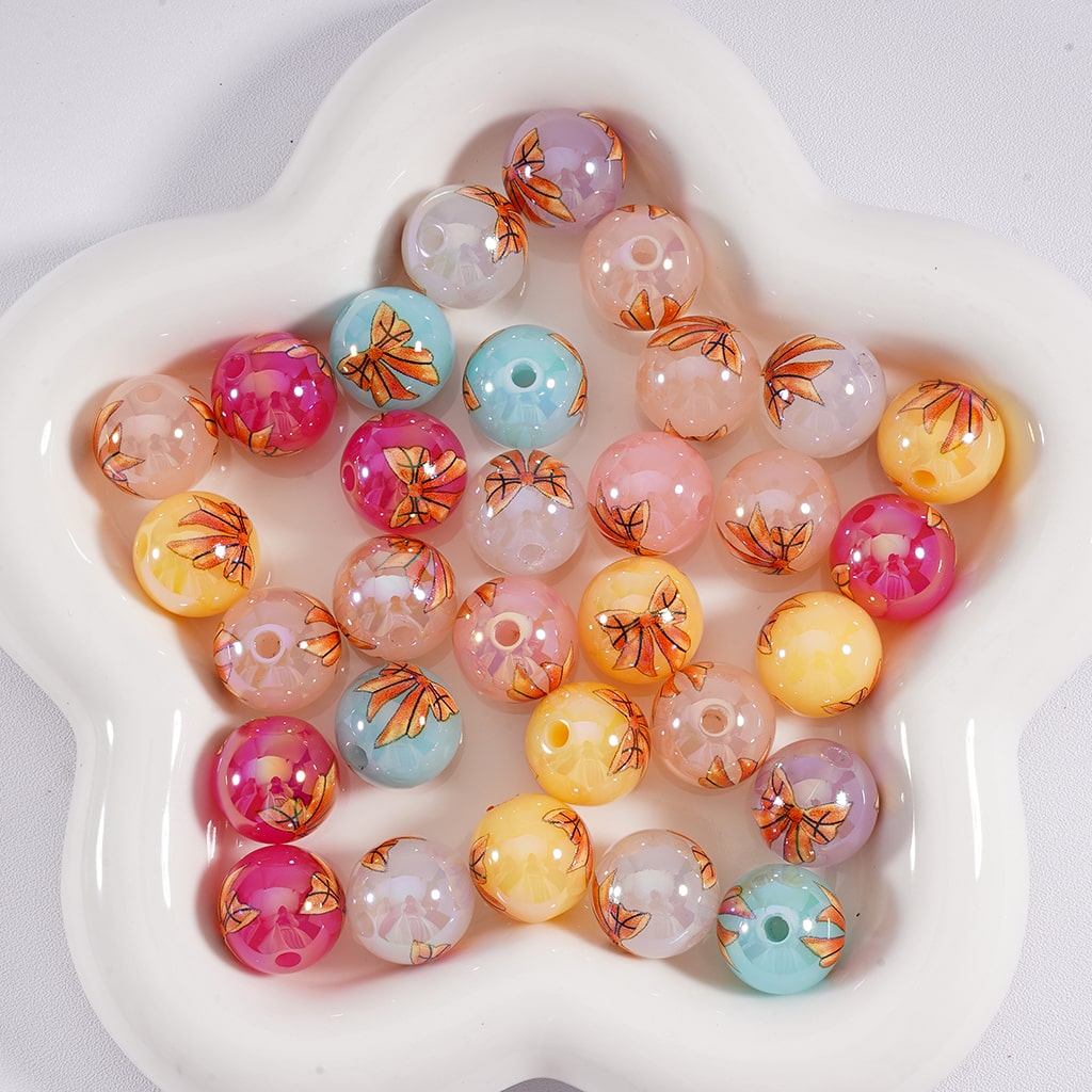 Colorful Jelly & Clear Bowknot Themed Soccer Motif Round Acrylic Beads 16mm Random Mix