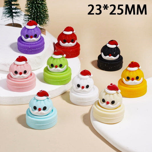 3D Christmas Dumpling in Steamer Basket Santa Snow Globe Silicone Focal Beads with Silver Glitter 23*25MM Multi-Color