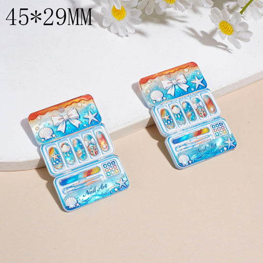 Cute Ocean-Themed Nail Art Kit Acrylic Pendant with Seashell & Starfish, 45*29MM, Multi Colors Random Mix