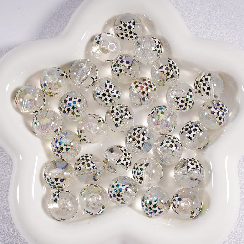 Jelly & Clear Bowknot Soccer Print Round Acrylic Beads 16mm Random Mix