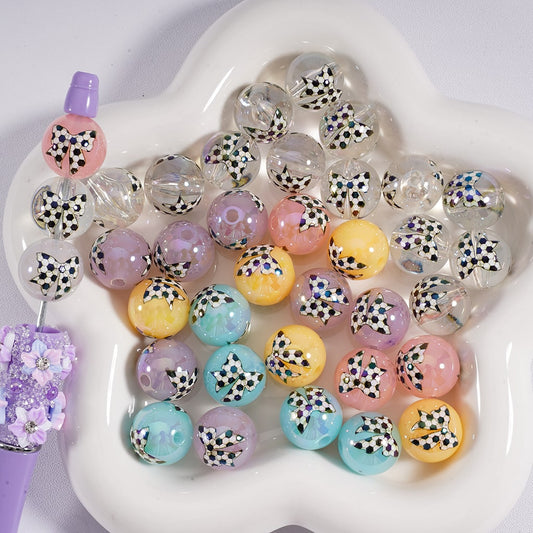 Jelly & Clear Bowknot Soccer Print Round Acrylic Beads 16mm Random Mix