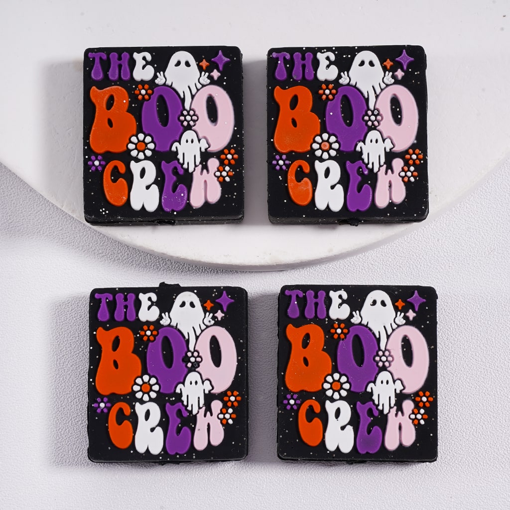Boo Crew Ghost character with Floral Motif Halloween vibe themed Silicone Focal Bead