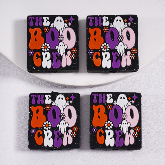 Boo Crew Ghost character with Floral Motif Halloween vibe themed Silicone Focal Bead