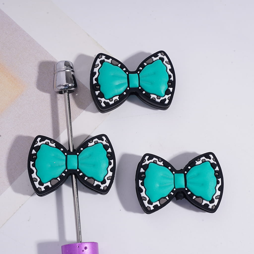 Cute Two Layer Bowtie Leopard Print Base Multicolor Silicone Focal Beads