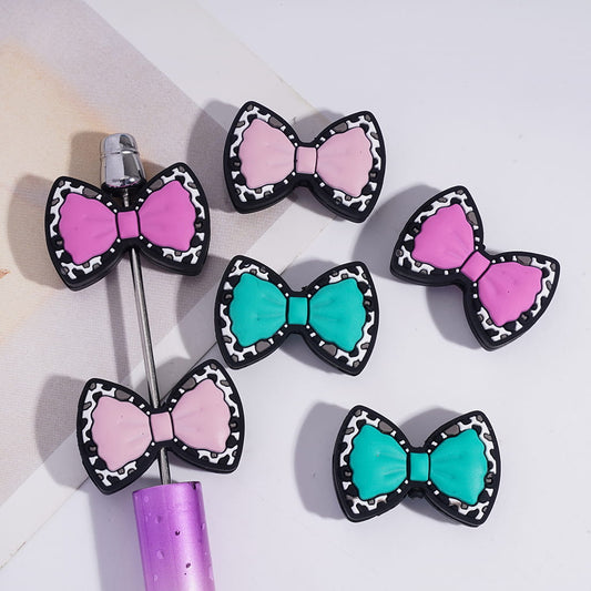 Cute Two Layer Bowtie Leopard Print Base Multicolor Silicone Focal Beads