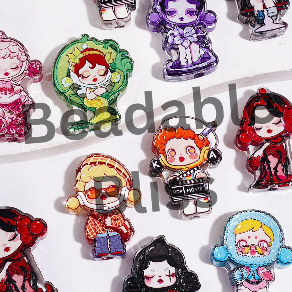 Acrylic Beads with Diverse Style Gothic Style Girl Doll Characters Series, Semi-Clear, Random Mix