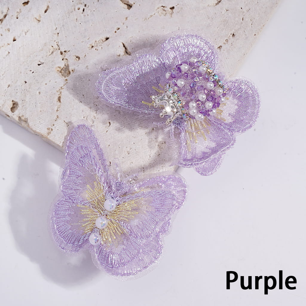 Sugar Acrylic Beads with Silver Alloy Crown and Rhinestones, Fabric Butterfly with UV Coating Half-Shell White Pearl, Multi-Color