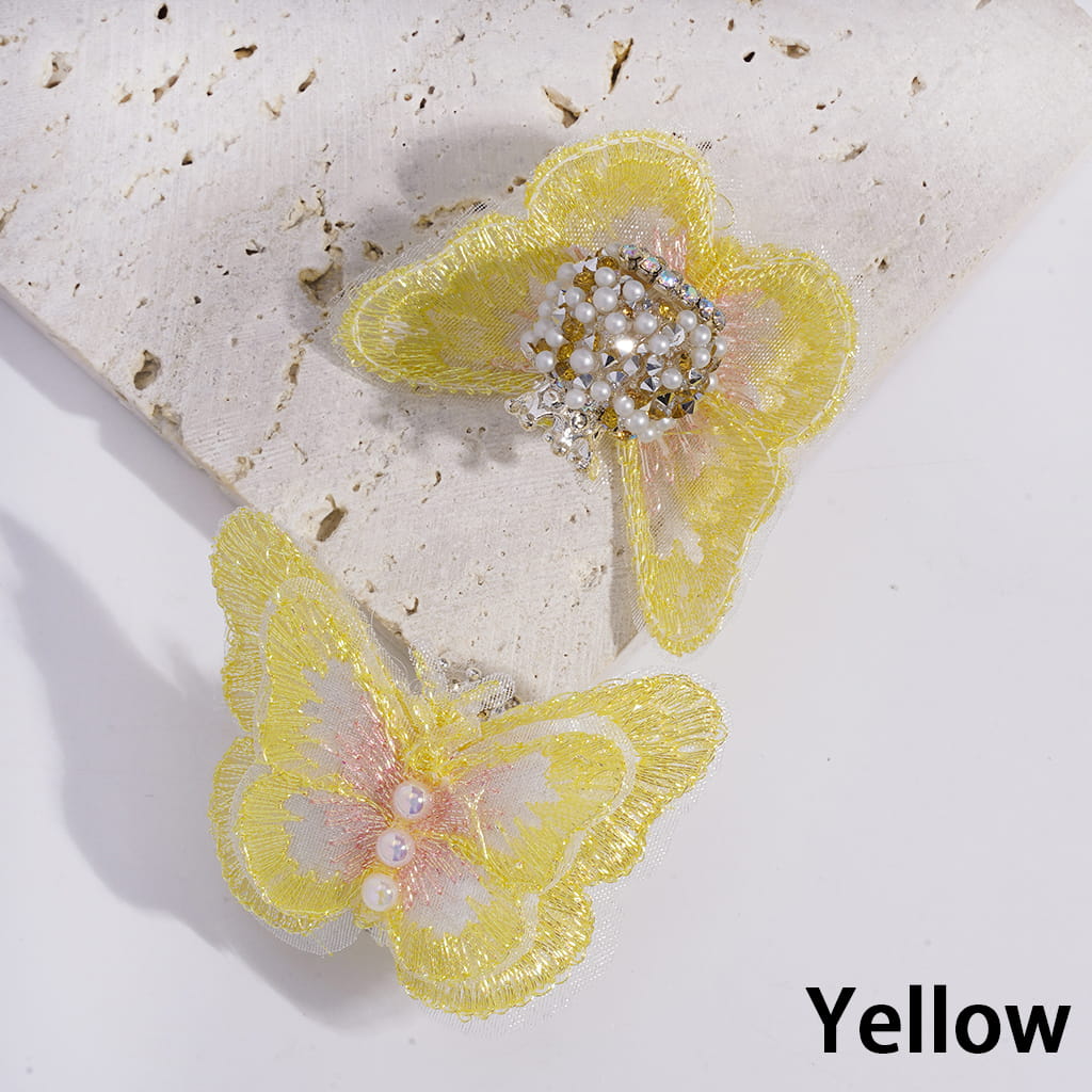 Sugar Acrylic Beads with Silver Alloy Crown and Rhinestones, Fabric Butterfly with UV Coating Half-Shell White Pearl, Multi-Color