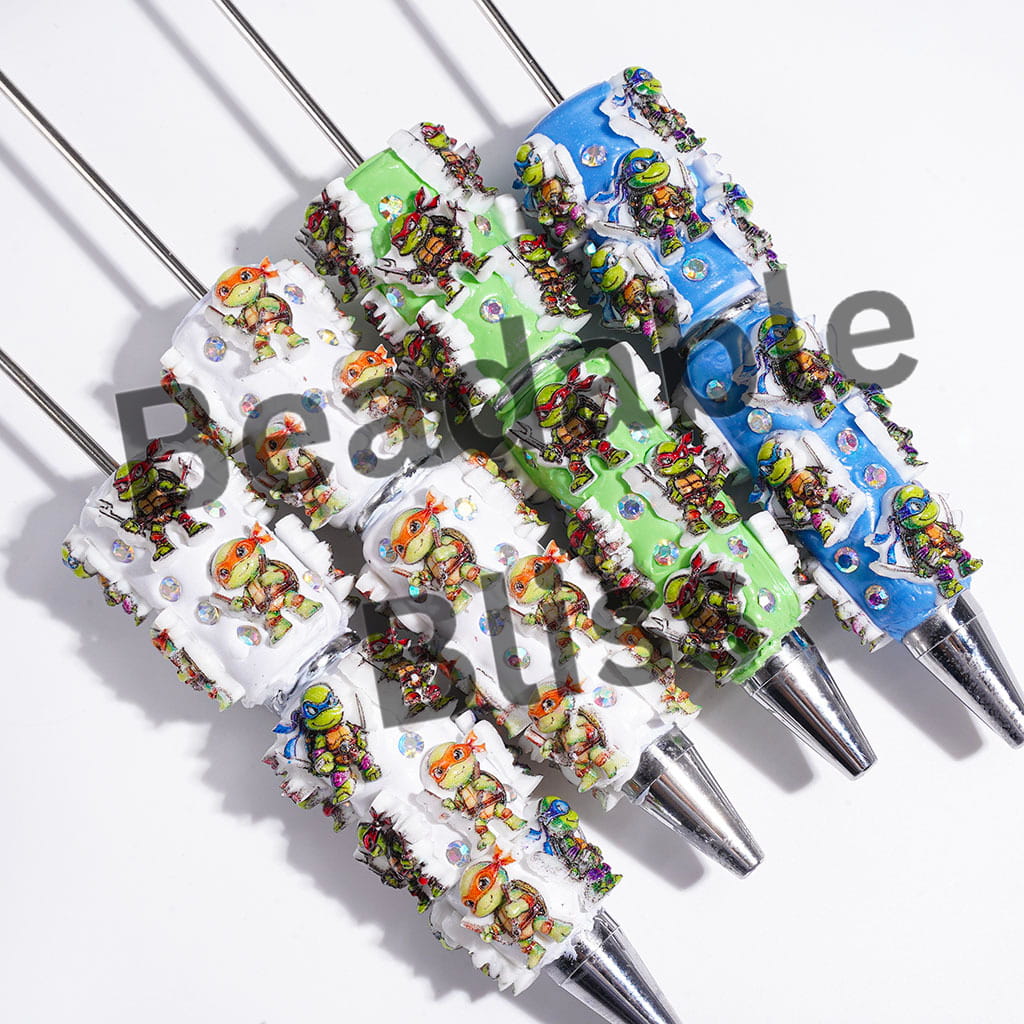 AB Rhinestones & Green Tortoise Character with Eye Mask & Knee Pads Beadable Clay Pens