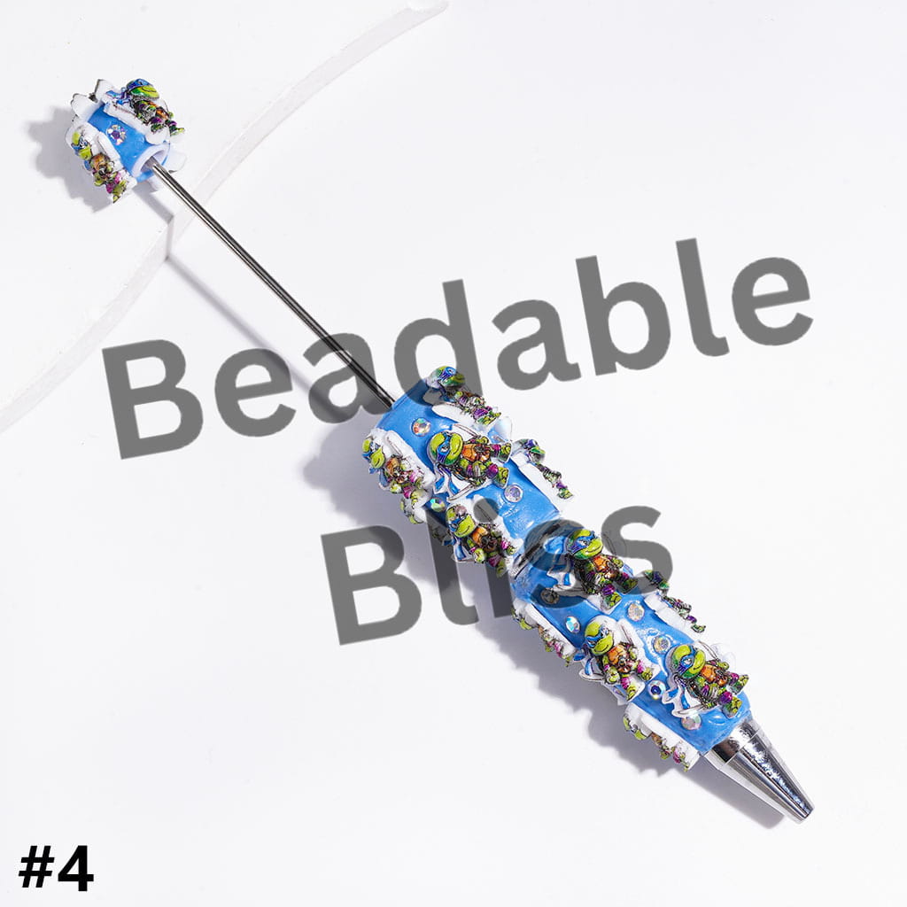AB Rhinestones & Green Tortoise Character with Eye Mask & Knee Pads Beadable Clay Pens