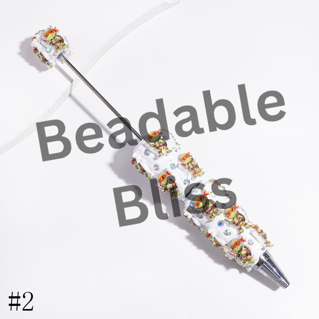 AB Rhinestones & Green Tortoise Character with Eye Mask & Knee Pads Beadable Clay Pens