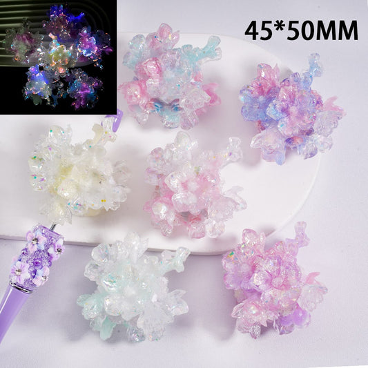 Shiny Big Plum Blossom Multi Color Flower Luminous Floral Clay Beads 45*50mm Random Mix