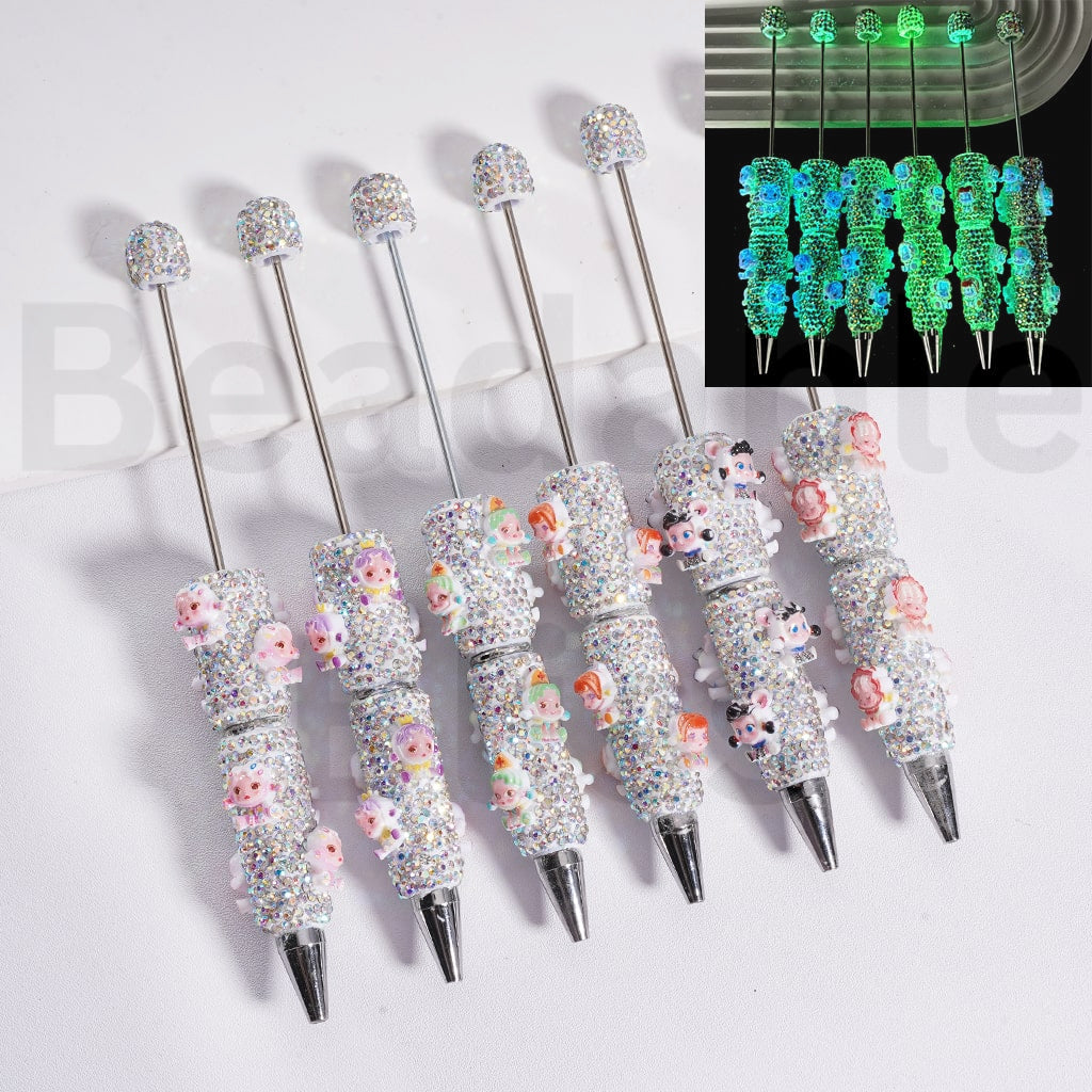 Full Rhinestone Cover Luminous Glitter Design Glow Pop Mar Figures Charm Clay Pen with Cute Mini Character Charms
