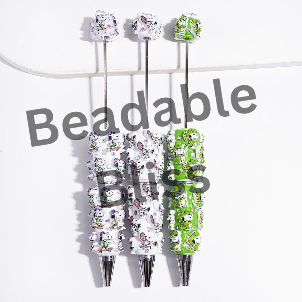 Beadable Clay Pens with Various Sports Style Beagle Dog Character and AB Rhinestones