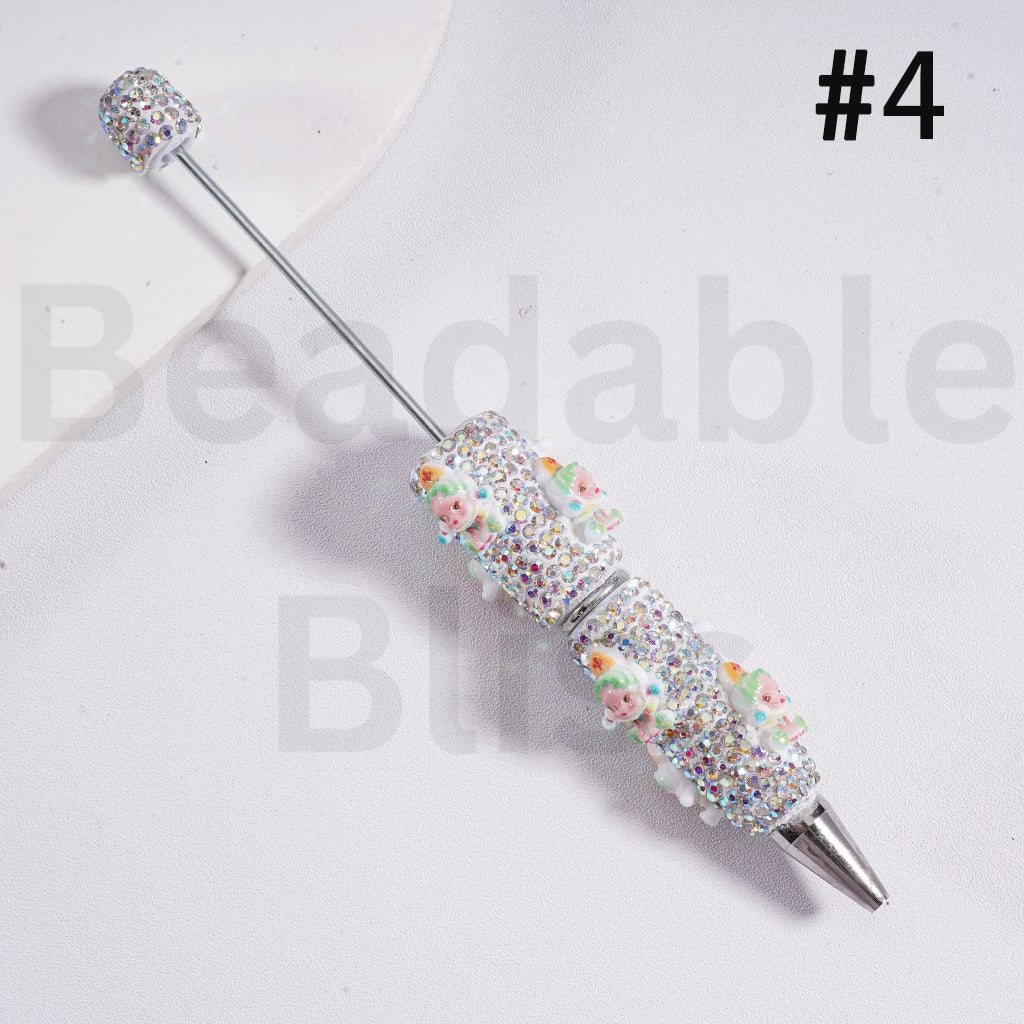 Full Rhinestone Cover Luminous Glitter Design Glow Pop Mar Figures Charm Clay Pen with Cute Mini Character Charms