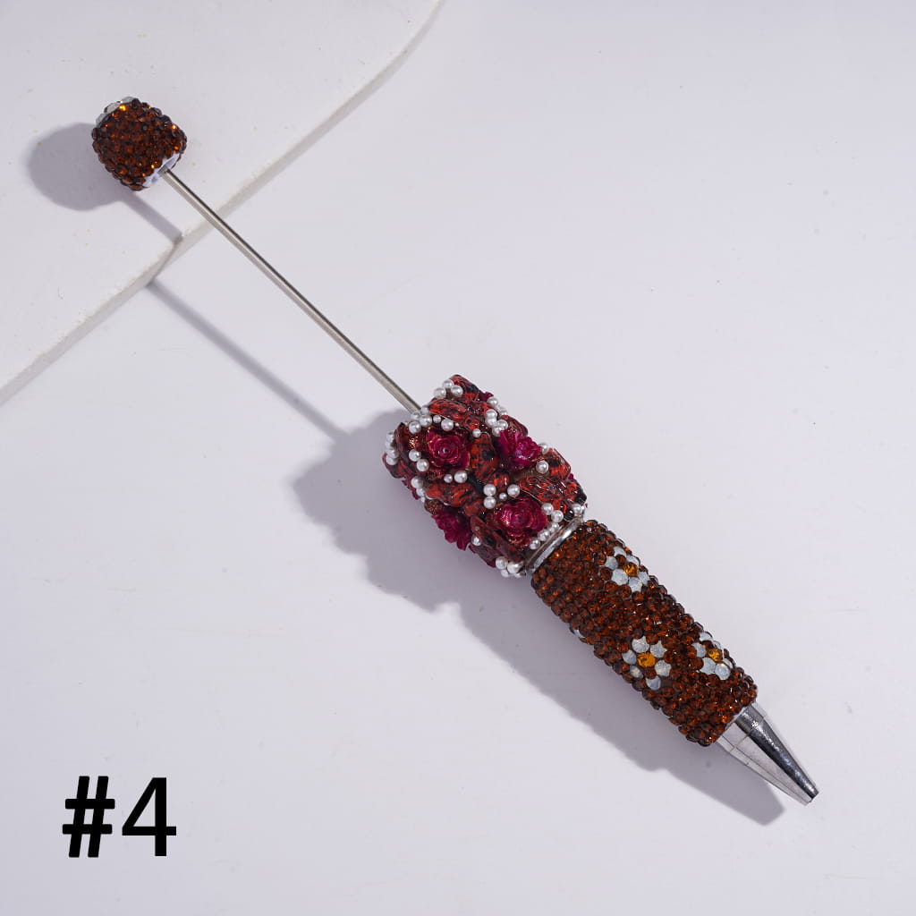 3D Butterfly Rose Flower Design with White Pearls & Shiny Rhinestones Multi-Color Beadable Clay Pens