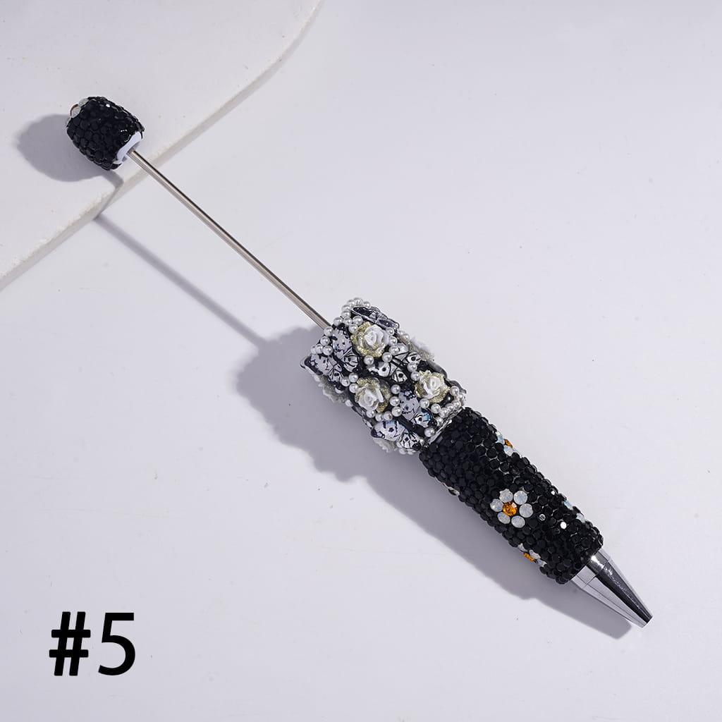 3D Butterfly Rose Flower Design with White Pearls & Shiny Rhinestones Multi-Color Beadable Clay Pens