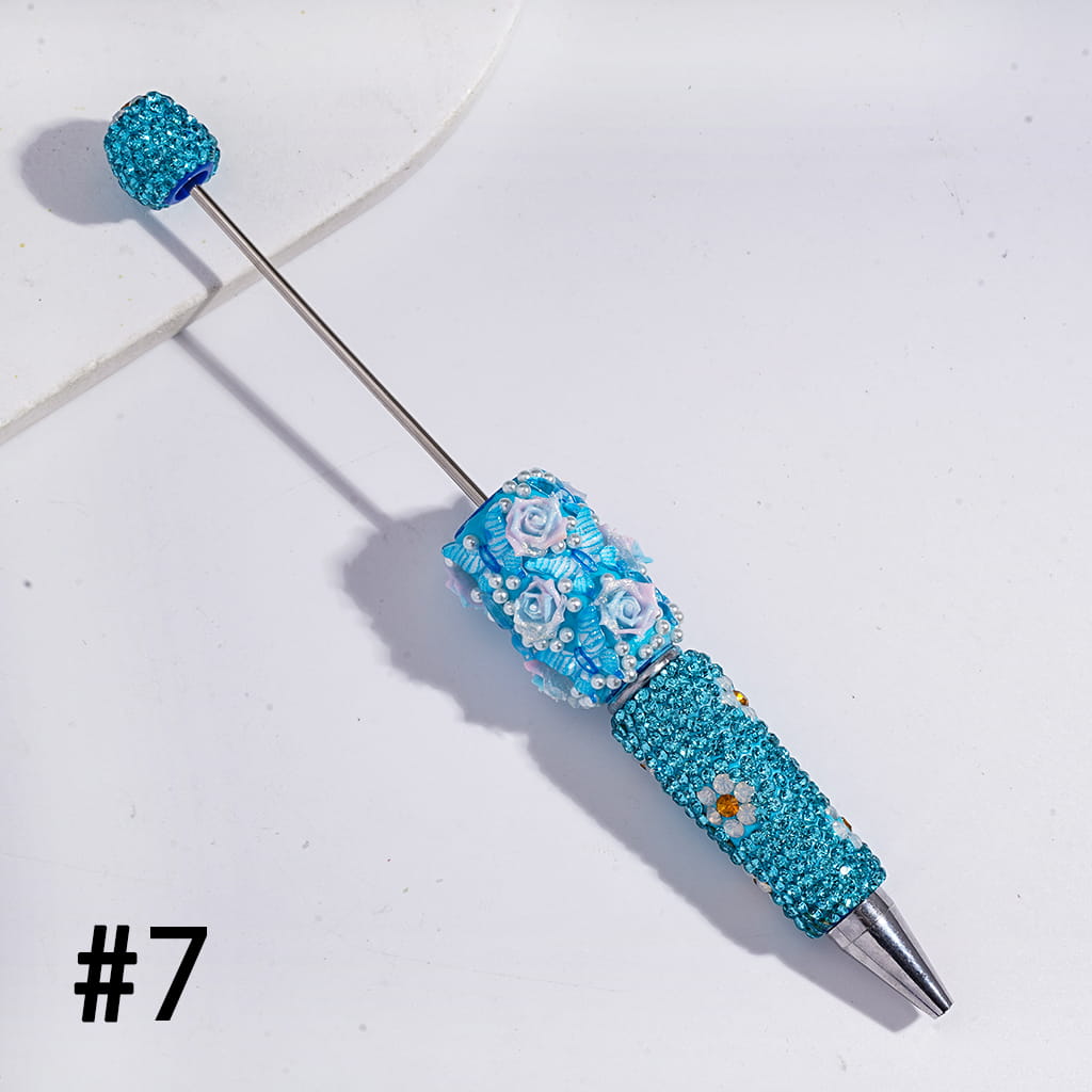 3D Butterfly Rose Flower Design with White Pearls & Shiny Rhinestones Multi-Color Beadable Clay Pens