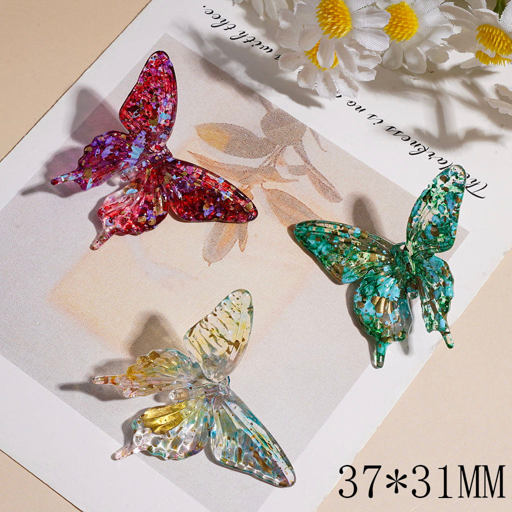 Transparent Glitter Butterfly Acrylic Pendant with Splash Ink Pattern, 37*31MM, Multi Colors Random Mix