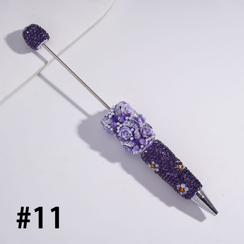3D Butterfly Rose Flower Design with White Pearls & Shiny Rhinestones Multi-Color Beadable Clay Pens