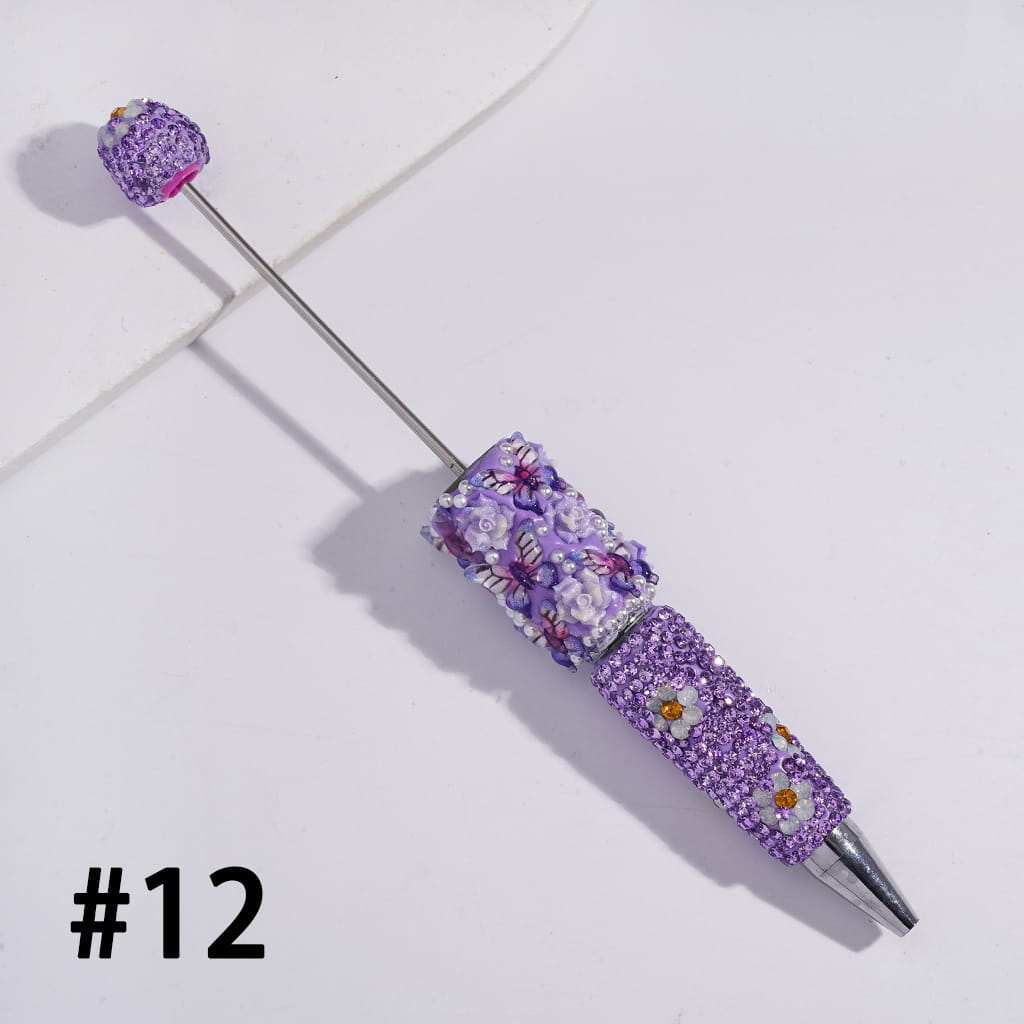 3D Butterfly Rose Flower Design with White Pearls & Shiny Rhinestones Multi-Color Beadable Clay Pens