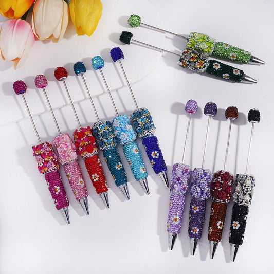 3D Butterfly Rose Flower Design with White Pearls & Shiny Rhinestones Multi-Color Beadable Clay Pens