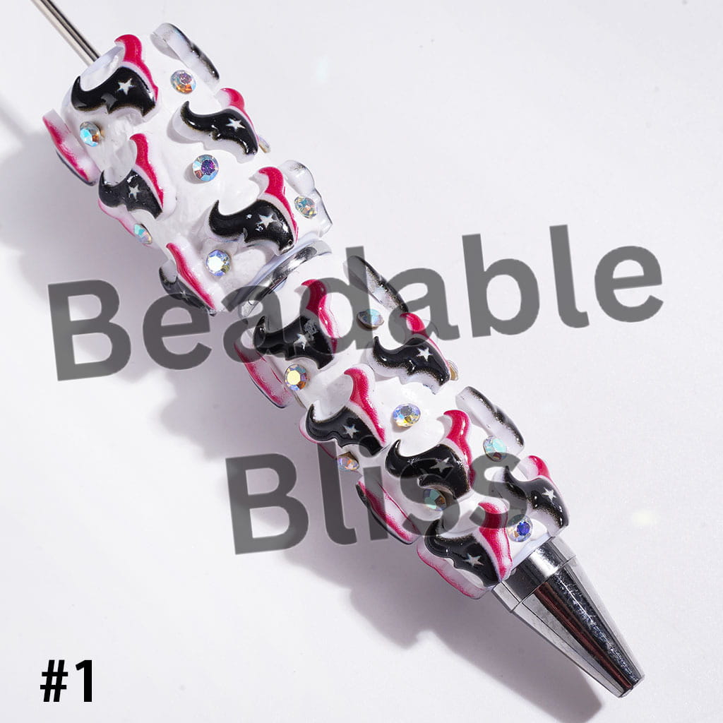 Beadable Clay Pens with American Football and NY Baseball Team, AB Rhinestones