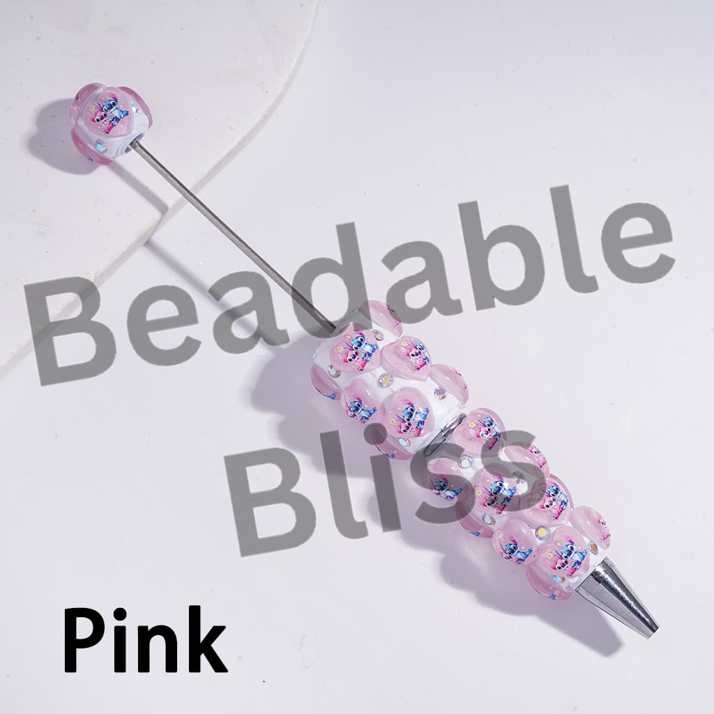 Beadable Clay Pens with Heart Blue Monster in Various Style and AB Rhinestones, Multi-Color