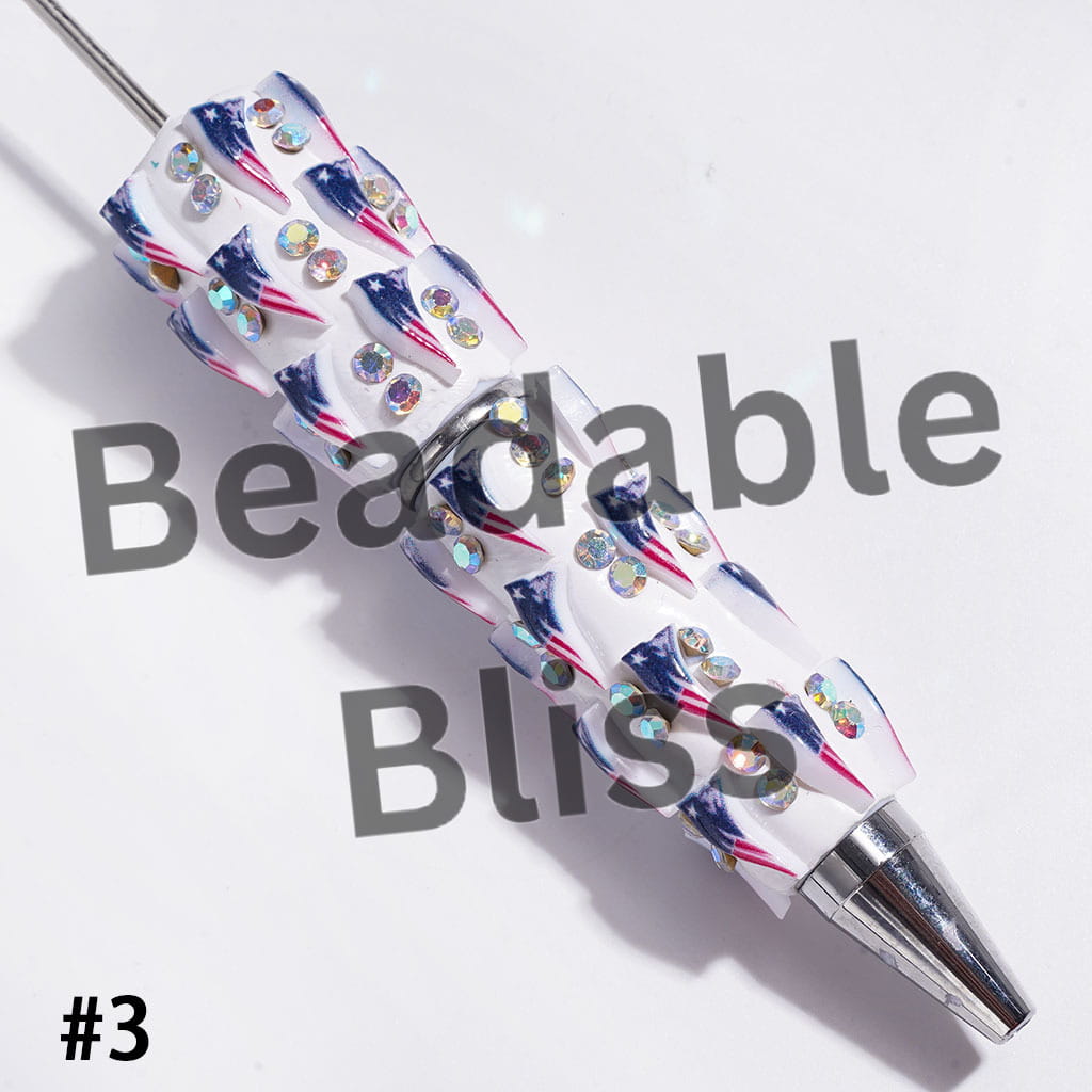 Beadable Clay Pens with American Football and NY Baseball Team, AB Rhinestones