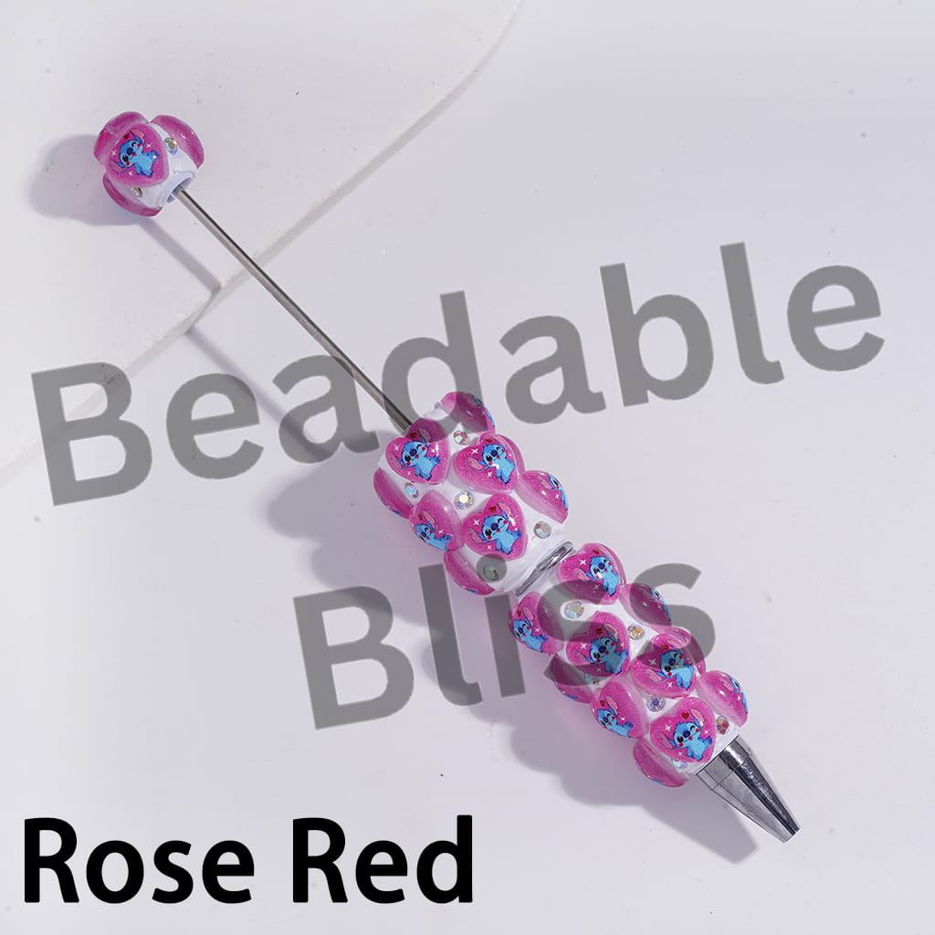 Beadable Clay Pens with Heart Blue Monster in Various Style and AB Rhinestones, Multi-Color