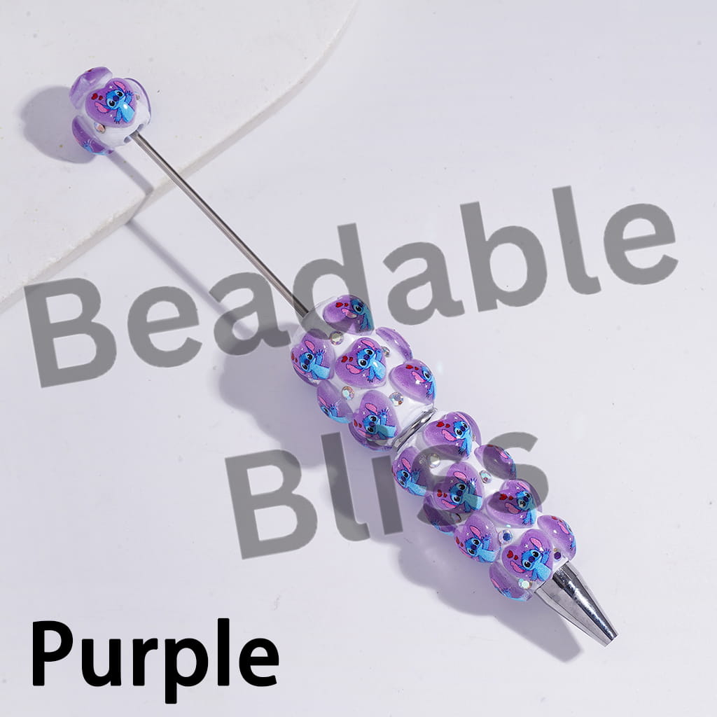 Beadable Clay Pens with Heart Blue Monster in Various Style and AB Rhinestones, Multi-Color