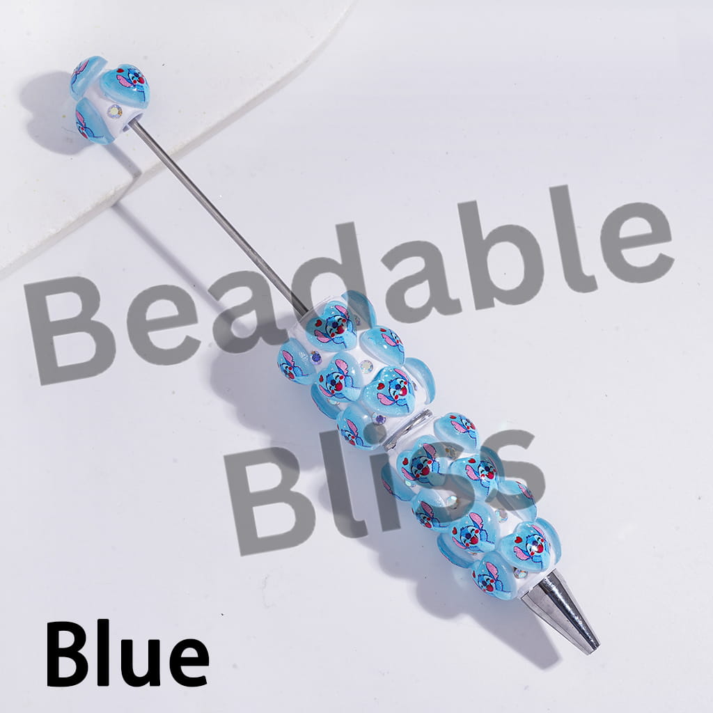 Beadable Clay Pens with Heart Blue Monster in Various Style and AB Rhinestones, Multi-Color