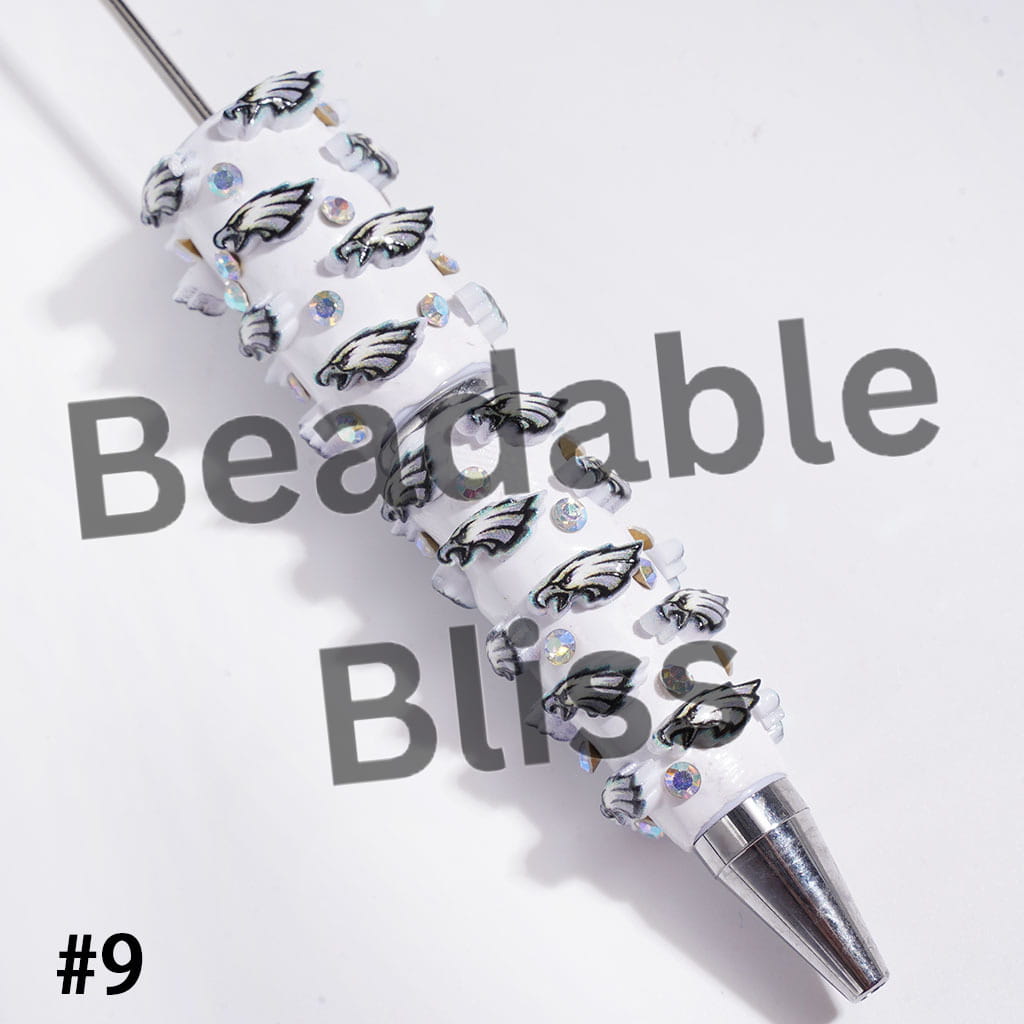 Beadable Clay Pens with American Football and NY Baseball Team, AB Rhinestones