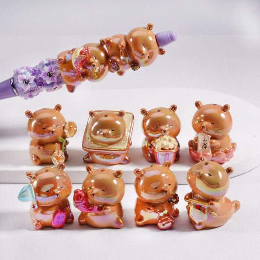 UV Coated Cute Bear Design, Acrylic Beads Random Mix