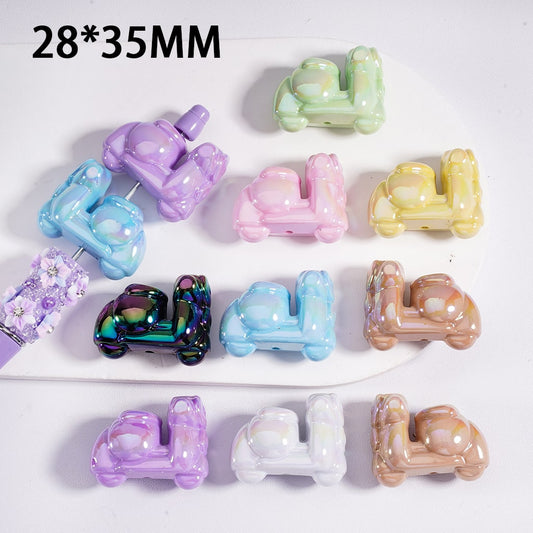 UV Coated Vividelectric Bike and Bicycle Motifs in a Multi Color Palette Acrylic Beads 28*35MM, Random Mix