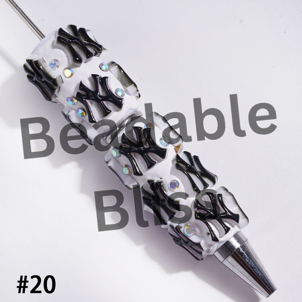 Beadable Clay Pens with American Football and NY Baseball Team, AB Rhinestones