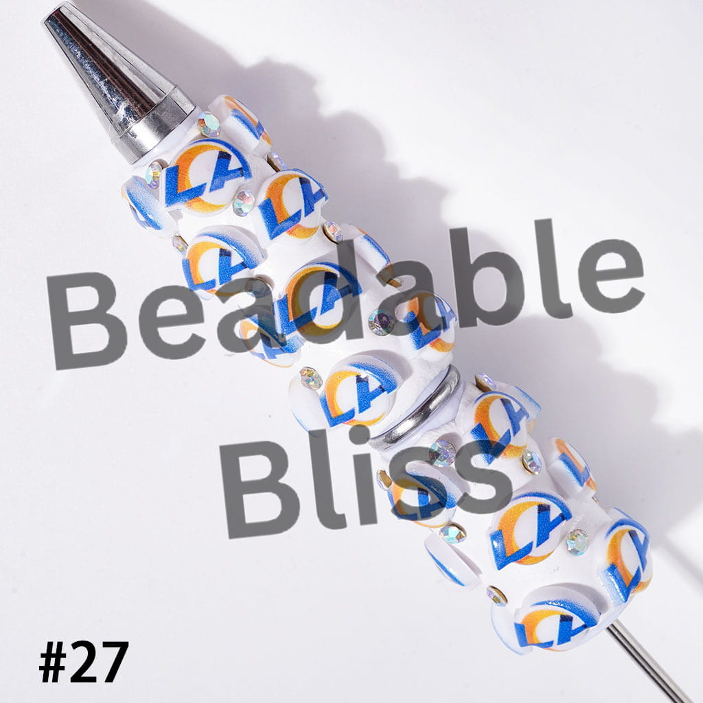 Beadable Clay Pens with American Football and NY Baseball Team, AB Rhinestones