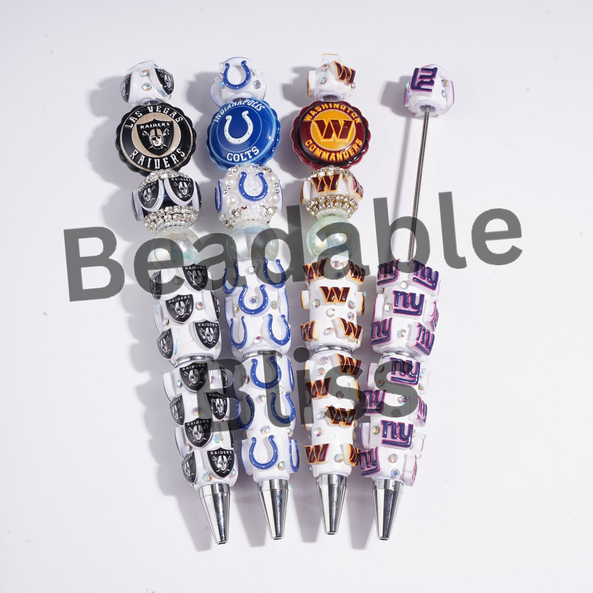 Beadable Clay Pens with American Football and NY Baseball Team, AB Rhinestones