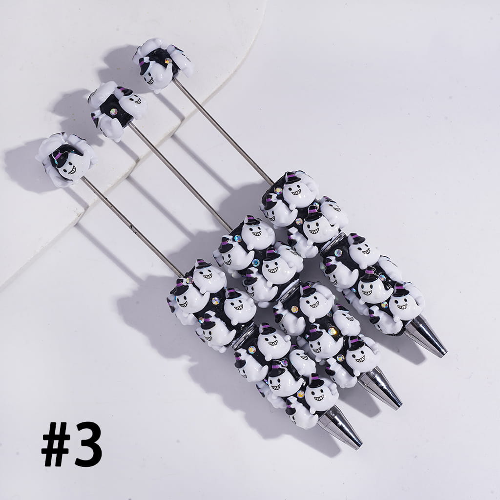 Halloween Series Beadable Clay Pens with Assorted Ornaments & AB Rhinestones
