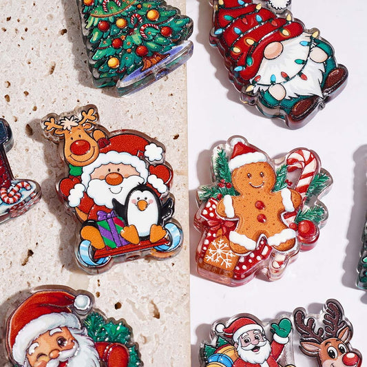 Christmas Series Acrylic Beads with Santa Claus, Reindeer, Gnome, Gingerbread Man & Christmas Tree, Assorted Designs, Random Mix