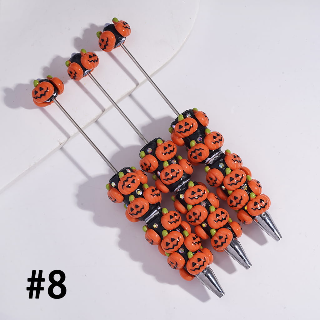 Halloween Series Beadable Clay Pens with Assorted Ornaments & AB Rhinestones