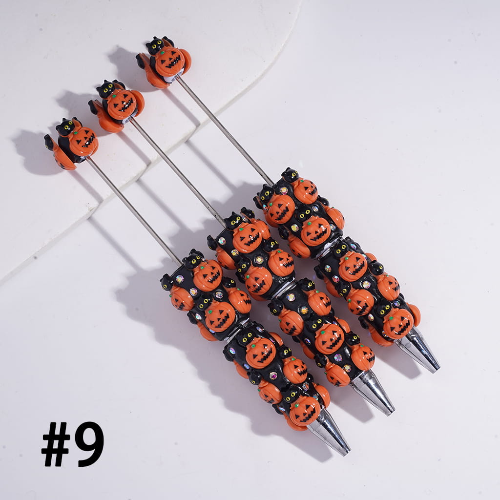 Halloween Series Beadable Clay Pens with Assorted Ornaments & AB Rhinestones