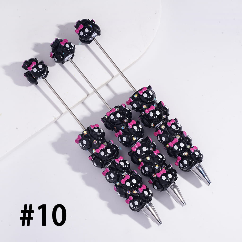 Halloween Series Beadable Clay Pens with Assorted Ornaments & AB Rhinestones