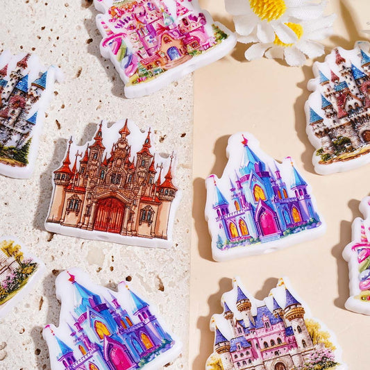 Cute Pet Dog Character Printed on White Background Acrylic Beads, Assorted Shapes, Random Mix