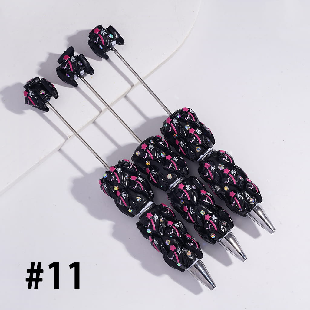 Halloween Series Beadable Clay Pens with Assorted Ornaments & AB Rhinestones